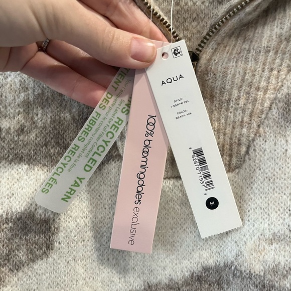 Aqua Bloomingdale’s Camo Print Tan Quarter Zip Sweater Medium NWT - Picture 3 of 5